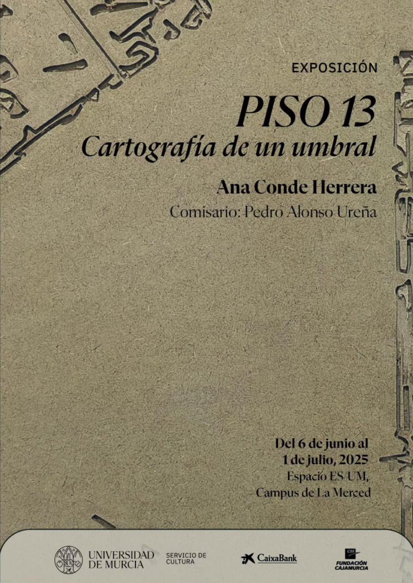 culturaum's tweet photo. Inauguración de la exposición `Piso 13. Cartografía de un umbral´ de Ana Conde Herrera

Comisario: Pedro Alonso Ureña

📅 Viernes 6 de junio.
📍 Espacio ES/UM, Campus de La Merced.
🕛 20:00 h.

La exposición podrá visitarse hasta el 1 de julio. https://t.co/B6wwM6N8UR