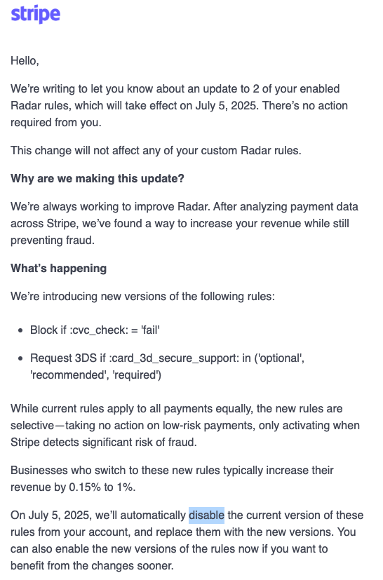 We are trying to combat fraud and Stripe is trying to make it easier for fraudsters to transact with us