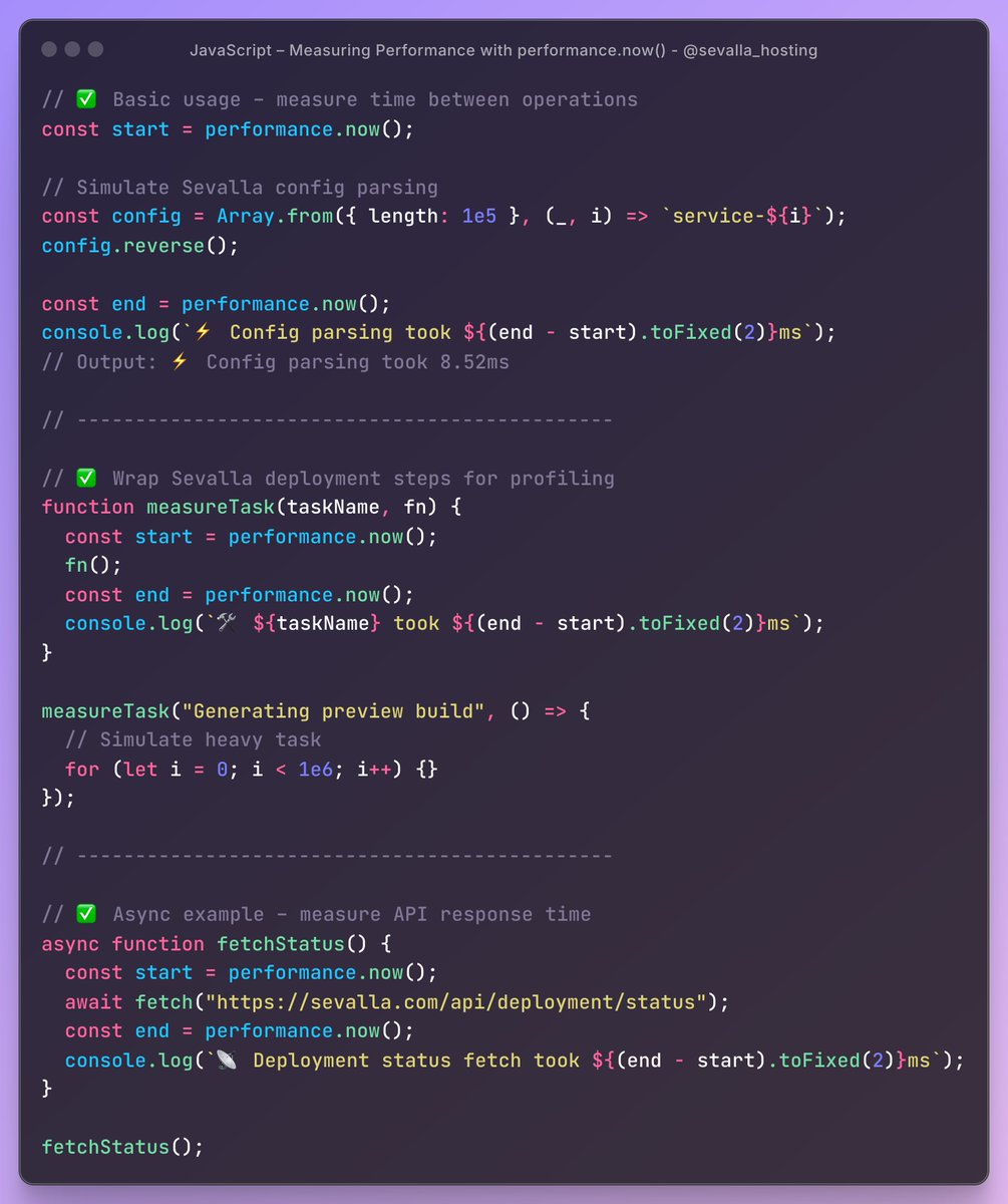 sevalla_hosting's tweet image. JavaScript – Measuring Performance with performance. now()
