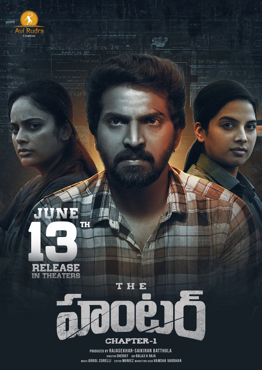 TollywoodRowdy's tweet image. One of most Shocking Film Releasing in Telugu #TheHunterChapter1
After Perusu @actor_vaibhav coming With interesting film.
@TanyaHope_offl @Nanditasweta #SaraswathiMenon

 #AviRudraCreations 
 #Rajasekhar #SaiKiranBathula 
#TheHunterOn13thJune