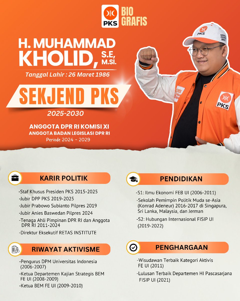 Profil Sekjen <a href="/PKSejahtera/">DPP PKS</a> periode 2025-2030 H.Muhammad Kholid, S.E. M.Si  #pemirapks