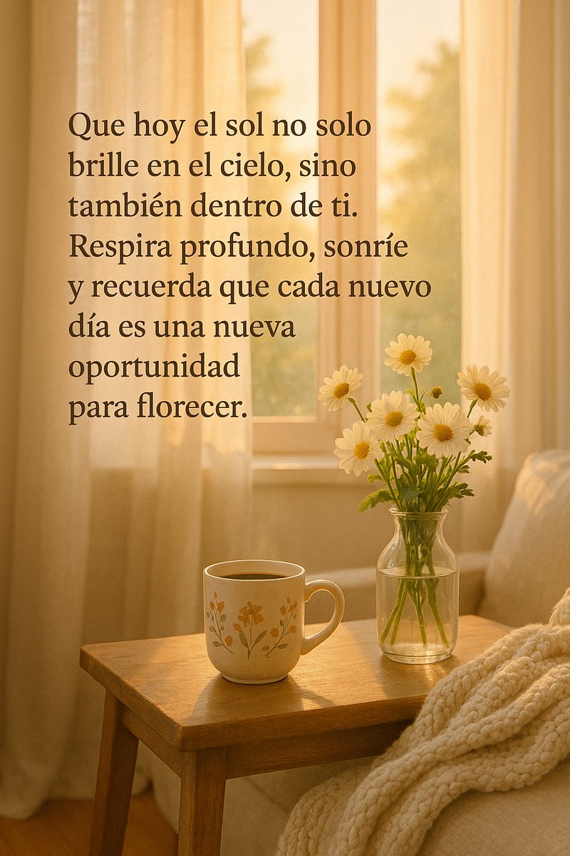 "Que hoy el sol no solo brille en el cielo, sino también dentro de ti. Respira profundo, sonríe y recuerda que cada nuevo día es una nueva oportunidad para florecer.
BUENOS DÍAS