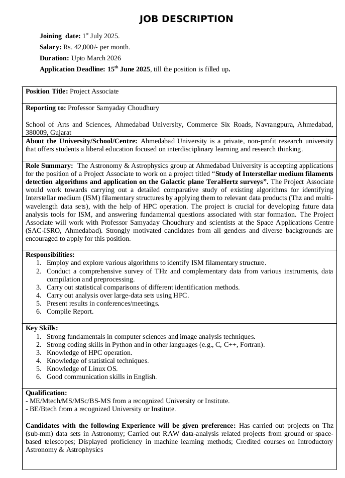 Samyaday's tweet photo. Interested in Astronomy-Image Analysis-Computation? A Project Associate position is available in the Astronomy &amp; Astrophysics Group of Ahmedabad University on a collaboration project with SAC-ISRO (Ahmedabad). Apply by June 15, 2025. Details in link: https://t.co/0lEGs2hNkL https://t.co/pm9PELqxxD