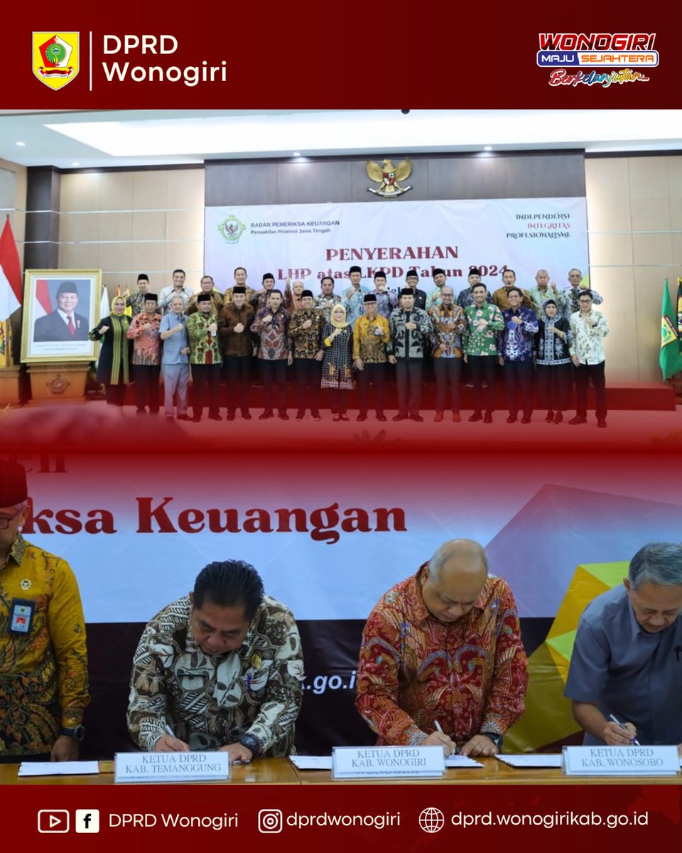 Selamat kepada Pemerintah Kabupaten Wonogiri yang kembali meraih opini Wajar Tanpa Pengecualian (WTP) dari Badan Pemeriksa Keuangan atas Laporan Keuangan Pemerintah Daerah Tahun 2024.