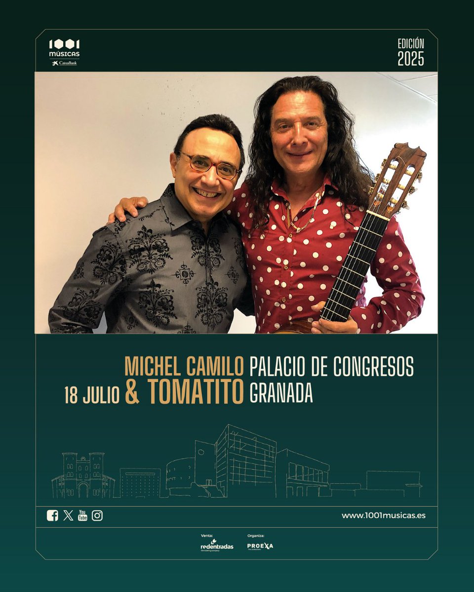 1001musicasfest (@1001musicasfest) on Twitter photo 🎹🎸 ¿Sabías que Michel Camilo y Tomatito llevan más de 20 años fusionando jazz y flamenco?
Temas como 'Alfonsina y el mar' o 'Mambo Influenciado' forman parte de una conexión única sobre el escenario.
18 julio | Palacio de Congresos
🎟️ 1001musicas.es <a href="/redentradas/">redentradas.com</a> 🎹🎸 ¿Sabías que Michel Camilo y Tomatito llevan más de 20 años fusionando jazz y flamenco?
Temas como 'Alfonsina y el mar' o 'Mambo Influenciado' forman parte de una conexión única sobre el escenario.
18 julio | Palacio de Congresos
🎟️ 1001musicas.es <a href="/redentradas/">redentradas.com</a>