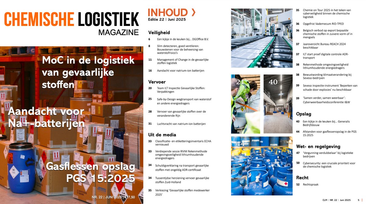 ChemischeLog_'s tweet photo. CLM Ed. 22 nu beschikbaar: het laatste nieuws en interessante artikelen over het werken met gevaarlijke stoffen. Nog geen abonnee? Ga dan nu naar https://t.co/LADpSKXlnK
#gevaarlijkestoffen #chemischelogistiek #PGS15 #PGS37 #Waterstof #vergunningen #chemie #ADR #ADN #IATA https://t.co/OOT2PCKM8B