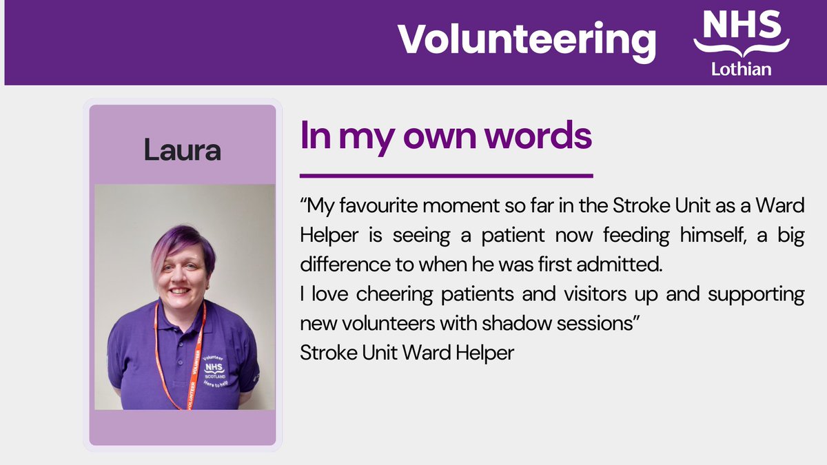 NHSLothian-Volunteering (@nhslvolunteers) on Twitter photo #Volunteer Laura is based in the Stroke Unit of <a href="/LothianSjh/">SJH_Lothian</a> & has been volunteering since April 2023. Laura understands the challenges the patients have & has been great in supporting our new volunteers with shadow sessions. TY Laura. <a href="/NHS_Lothian/">NHS Lothian</a> #ThursdayThought #Volunteer Laura is based in the Stroke Unit of <a href="/LothianSjh/">SJH_Lothian</a> & has been volunteering since April 2023. Laura understands the challenges the patients have & has been great in supporting our new volunteers with shadow sessions. TY Laura. <a href="/NHS_Lothian/">NHS Lothian</a> #ThursdayThought