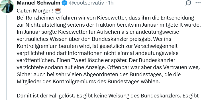 HC Strien (@strien9) on Twitter photo #IStandWithRoderichKiesewetter zeigt Wirkung - der erste Parteisoldat aus der 2.-3. Reihe kommt aus dem Busch, um angebliche Verfehlungen von <a href="/RKiesewetter/">Roderich Kiesewetter🇪🇺🇩🇪🇮🇱🇺🇦</a> zu streuen.
Der Vertrauensschaden beim Wähler muss doch irgendwie zu maximieren sein, scheint man zu denken #IStandWithRoderichKiesewetter zeigt Wirkung - der erste Parteisoldat aus der 2.-3. Reihe kommt aus dem Busch, um angebliche Verfehlungen von <a href="/RKiesewetter/">Roderich Kiesewetter🇪🇺🇩🇪🇮🇱🇺🇦</a> zu streuen.
Der Vertrauensschaden beim Wähler muss doch irgendwie zu maximieren sein, scheint man zu denken