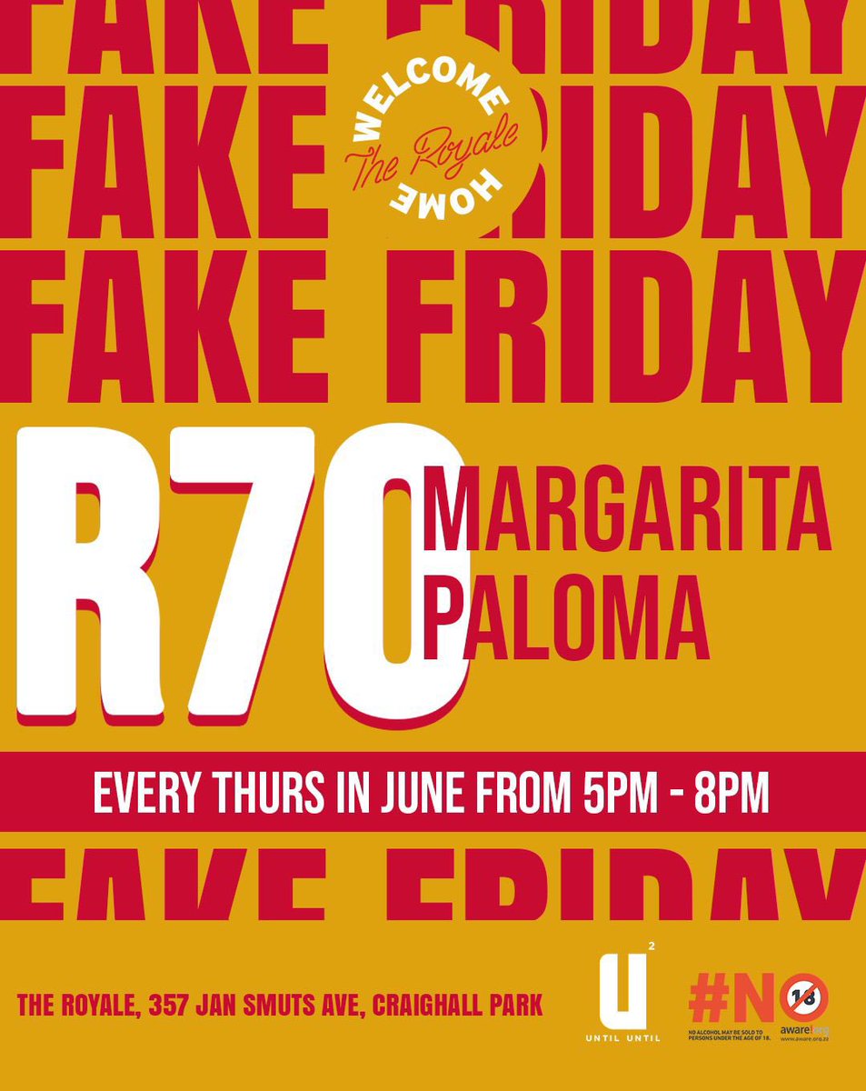 UNTIL UNTIL (@untiluntil_za) on Twitter photo IT AIN’T MONDAY
IT AIN’T TUESDAY
IT AIN’T WEDNESDAY
ITS AIN’T EVEN REALLY THURSDAY…
ITS FAAAAAKE FRIDAY!!!
Featuring <a href="/Qwellers/">Supa Qwellers</a> !! IT AIN’T MONDAY
IT AIN’T TUESDAY
IT AIN’T WEDNESDAY
ITS AIN’T EVEN REALLY THURSDAY…
ITS FAAAAAKE FRIDAY!!!
Featuring <a href="/Qwellers/">Supa Qwellers</a> !!