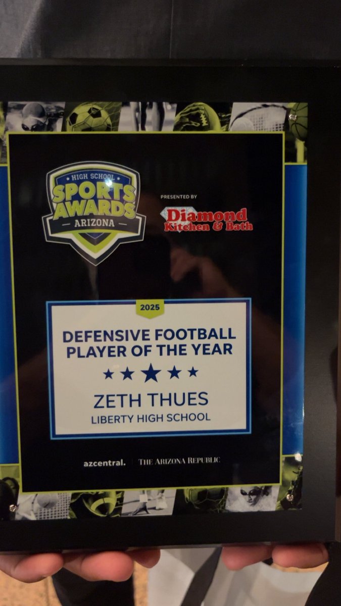 Zeth Angel Thues ⭐️⭐️⭐️ #0 (@zeththues26) on Twitter photo Honored to be named 24-25 Defensive Player Of The Year . Special thank you to The Republic's HS Sports Awards <a href="/azcentral/">azcentral</a> Arizona Republic <a href="/azc_obert/">Richard Obert</a> and sponsors <a href="/DiamondKitchens/">Diamond Kitchen&Bath</a> <a href="/portilloshotdog/">Portillo's</a> <a href="/usatodaysports/">USA TODAY Sports</a>
#DPOY
My Coaches
<a href="/coachthomasfb/">Colin Thomas</a>
<a href="/Coachcoleman_9/">Rajric Coleman</a>
<a href="/LibertyFBLions/">Liberty Lions Football</a> Honored to be named 24-25 Defensive Player Of The Year . Special thank you to The Republic's HS Sports Awards <a href="/azcentral/">azcentral</a> Arizona Republic <a href="/azc_obert/">Richard Obert</a> and sponsors <a href="/DiamondKitchens/">Diamond Kitchen&Bath</a> <a href="/portilloshotdog/">Portillo's</a> <a href="/usatodaysports/">USA TODAY Sports</a>
#DPOY
My Coaches
<a href="/coachthomasfb/">Colin Thomas</a>
<a href="/Coachcoleman_9/">Rajric Coleman</a>
<a href="/LibertyFBLions/">Liberty Lions Football</a>