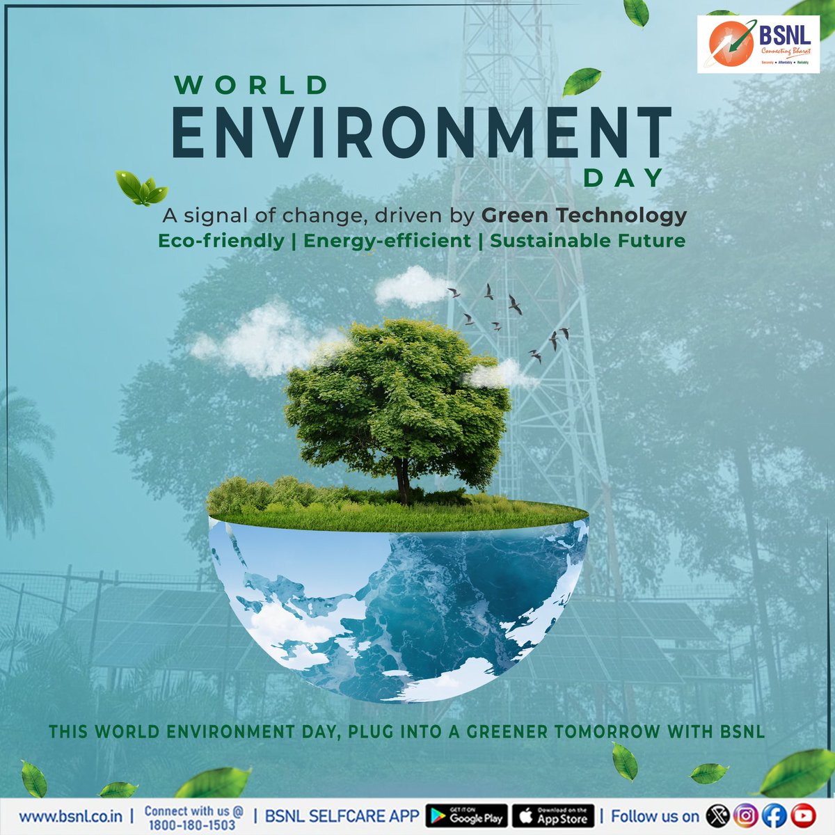 This World Environment Day, BSNL 4G leads the way with green technology - offering eco-friendly, energy-efficient connectivity for a sustainable tomorrow.

#WorldEnvironmentDay #BeatPlasticPollution #BSNL4G #BSNL #GreenTechnology #EcoFriendlyNetwork #SustainableConnectivity