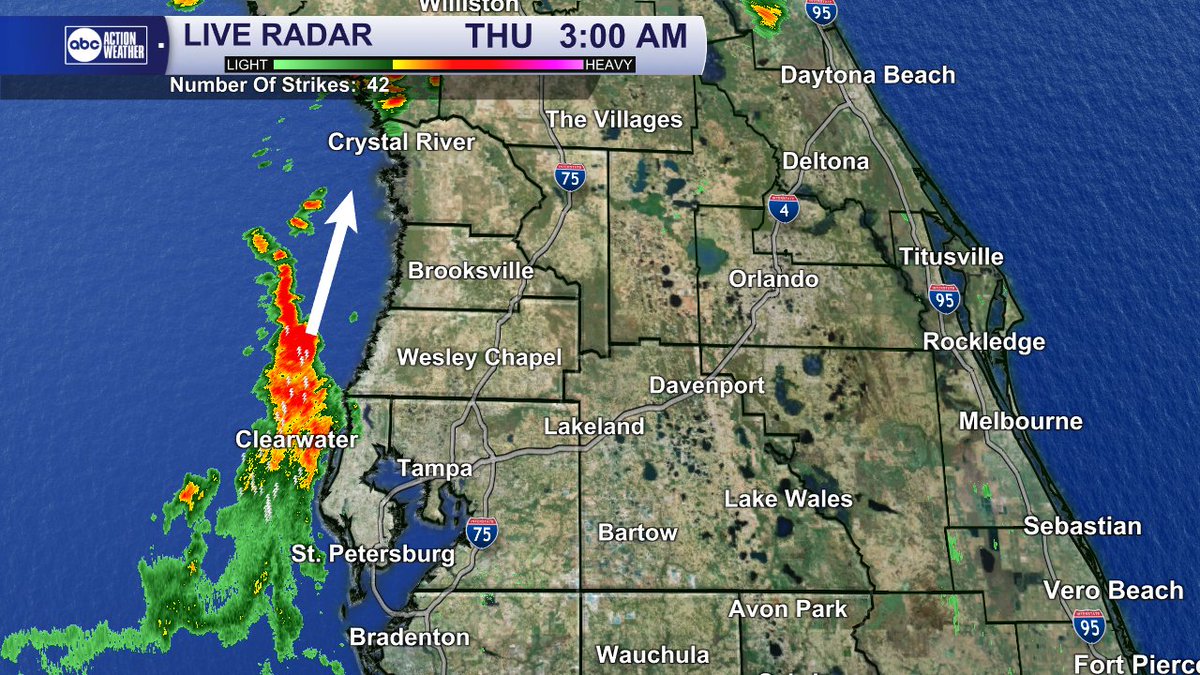 3:15 AM | A cluster of storms over the Gulf is producing lightning as it moves north along the coast near Pinellas County. This cluster will pass close to and could impact coastal Pasco, Hernando and Citrus counties. #flwx