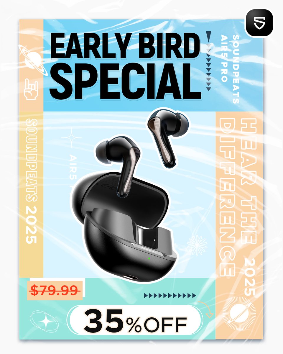 SOUNDPEATS (@soundpeats) on Twitter photo ๐ฆ
Early bird gets the quietest worm.
Our strongest noise cancelling earbuds ever โ now just $51.99 (35% OFF)! ๐ฅ
๐๏ธ June 5โ15 (11:59PM PDT)
๐ Drop your email to claim it:
๐ soundpeats.com/pages/air5-proโฆ
#SoundPEATS #Air5Pro #EarlyBirdDeal #LimitedTimeOffer
#DealAlert #MustHaveTech ๐ฆ
Early bird gets the quietest worm.
Our strongest noise cancelling earbuds ever โ now just $51.99 (35% OFF)! ๐ฅ
๐๏ธ June 5โ15 (11:59PM PDT)
๐ Drop your email to claim it:
๐ soundpeats.com/pages/air5-proโฆ
#SoundPEATS #Air5Pro #EarlyBirdDeal #LimitedTimeOffer
#DealAlert #MustHaveTech