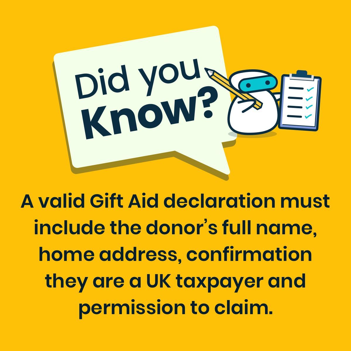 (4/5) Did you know…

A valid Gift Aid declaration must include the donor’s full name, home address, confirmation that they are a UK taxpayer and permission to claim.

Without all of these, HMRC may reject your claim.

#charity #giftaid