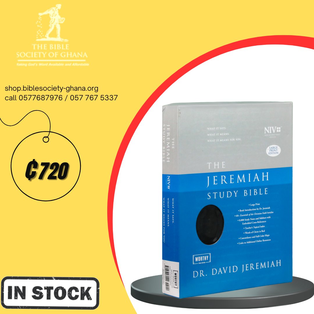 BibleSocietygh's tweet image. 📘 Dive deeper with the Jeremiah Study Bible (NIV Large Print) by Dr. David Jeremiah!

✅ 8,000+ notes
✅ 60+ articles
✅ Concordance, maps &amp;amp; more
💰 ₵720
🛒 shop.biblesociety-ghana.org
📞 0577687976 / 0577675337
📦 In stock – order now!
#BibleSocietyGhana #StudyBible