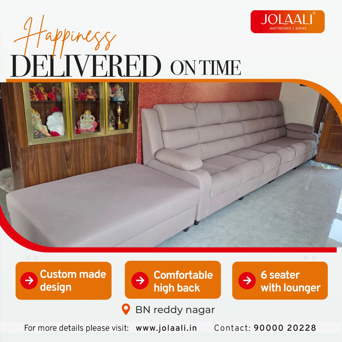 jolaali4's tweet image. 🛋️ Custom 6-seater L-shaped sofa delivered on-time in BN Reddy Nagar! Perfect blend of comfort &amp;amp; style with high back design &amp;amp; lounger section. #JolaaliCustomFurniture #HyderabadFurniture #CustomSofas #HappinessDelivered #InteriorDesign #QualityFurniture