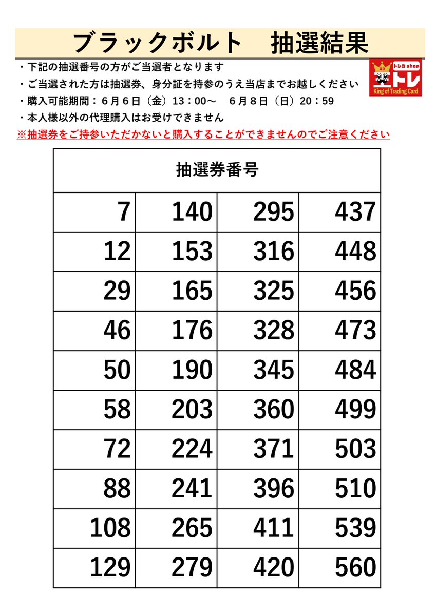 ⚡️⚡️⚡️⚡️抽選結果発表🔥🔥🔥🔥 ポケカ ブラックボルト
