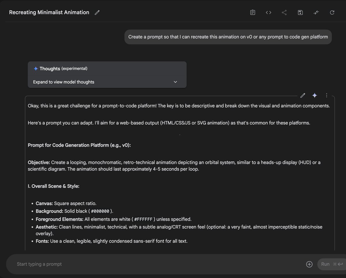 manasjsaloi's tweet image. Every few weeks, I try to replicate animations too.
I recently came across a cool animation on Twitter and brought it into Google AI Studio. As far as I know, Gemini models are the only ones with a native understanding of video.
First I asked the model to analyze the video.…
