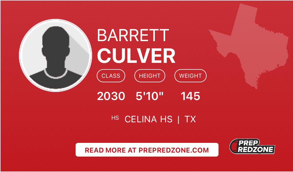 Barrett Culver (@bculver2091) on Twitter photo Grateful to be able to participate in The PrepRedZone Camp in DFW last weekend.
<a href="/NCSACoachGroce/">NCSACoachGroce</a>, <a href="/Anointed12Acad/">Anointed12Academy</a>
4.9 sec 40 yard dash
4.7 sec shuttle
7’8” broad jump
7.3 sec LDrill Grateful to be able to participate in The PrepRedZone Camp in DFW last weekend.
<a href="/NCSACoachGroce/">NCSACoachGroce</a>, <a href="/Anointed12Acad/">Anointed12Academy</a>
4.9 sec 40 yard dash
4.7 sec shuttle
7’8” broad jump
7.3 sec LDrill