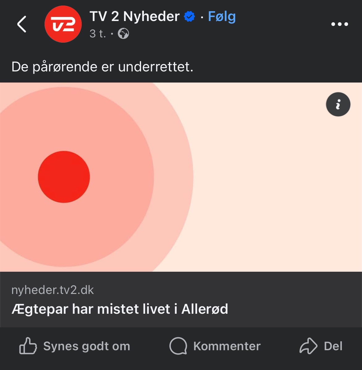 Kære <a href="/tv2newsdk/">TV 2 NEWS</a> 
Når en mand dræber din kone for derefter at skyde sig selv. Så er ægteparret ikke omkommet. Så er en kvinde blevet dræbt. Ord betyder noget. Og i har et kæmpe ansvar. #dkpol