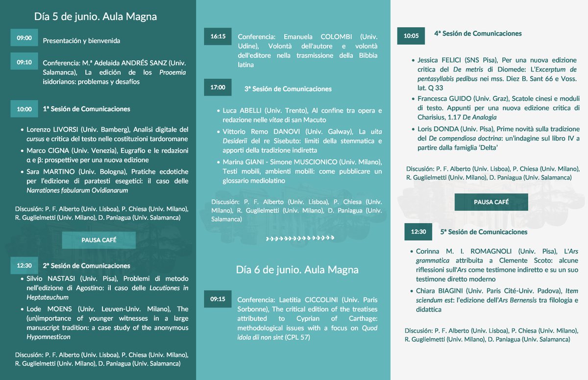 Entre hoy y mañana se desarrolla el III Workshop Internacional Editing Late-Antique and early Medieval texts: problems and challenges, que organiza nuestro compañero David Paniagua Aguilar. En el Aula Magna de <a href="/FilologiaUsal/">Filología USAL</a>