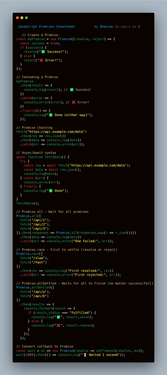 JavaScript Promises Cheatsheet

Grab the Javascript book here courser; codewithdhanian.gumroad.com/l/ndvept
