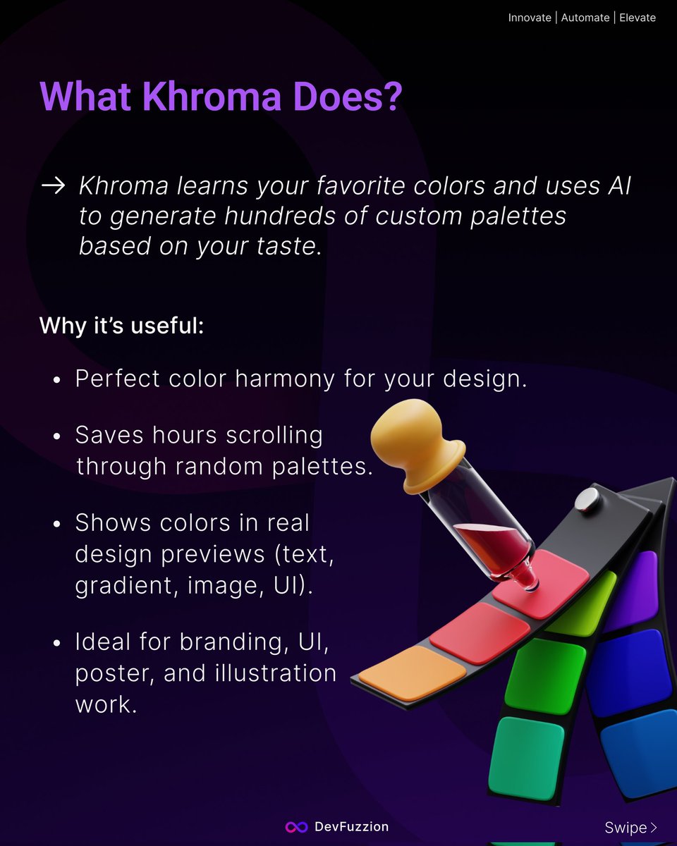 devfuzzion's tweet image. Picking the right color palette shouldn’t be a guessing game.
Khroma uses AI to learn what you like and generates palettes that actually match your style.
👋 Say goodbye to color stress.
#KhromaAI #DesignTools #ColorPalette #GraphicDesignTips #AIDesign #UIDesign #ai