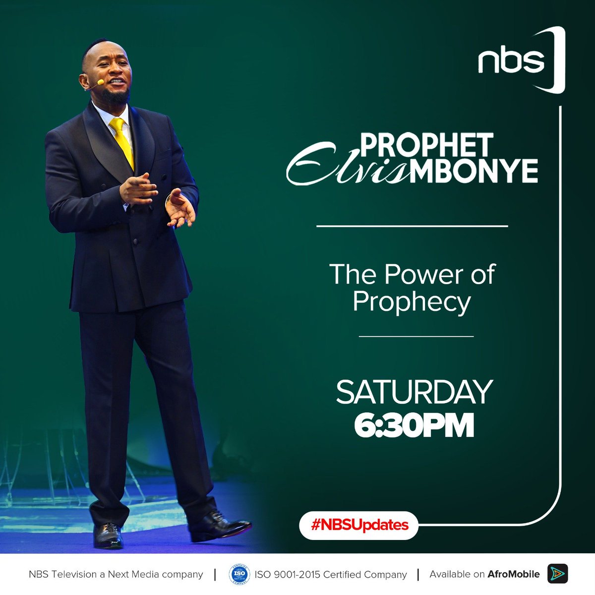 nbstv's tweet photo. Join us for an evening of revelation and transformation on “The Power of Prophecy” with @Prophet_elvis. Make a date with destiny tomorrow at 6:30PM. 

#ProphetElvisMbonye #NBSUpdates https://t.co/LQ0W91oV53