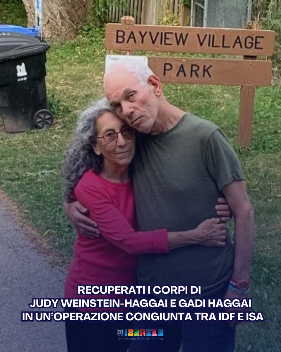 Le Forze di Difesa Israeliane (IDF) e l'Agenzia per la Sicurezza Israeliana (ISA) confermano che i corpi di due ostaggi – Judy Weinstein-Haggai (70) e Gadi Haggai (72) – sono stati recuperati a Gaza durante la notte.

La coppia era stata rapita dalla loro casa nel kibbutz Nir Oz