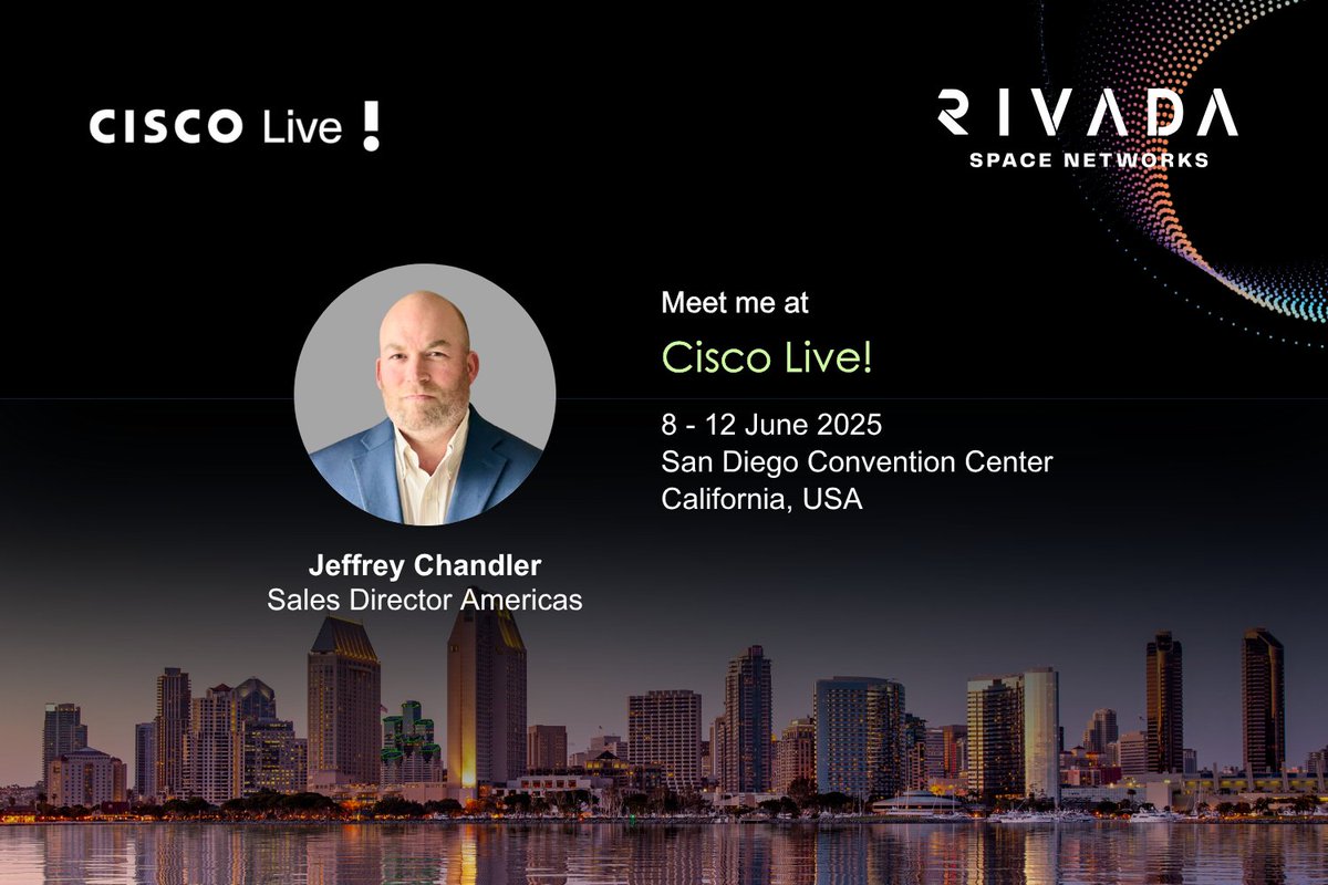 rivadaspace's tweet image. Our Sales Director Americas will be attending @CiscoLive! in San Diego next week, ready to learn about the latest network technologies and trends within IT and AI.
Want to chat with Jeff at the event? Please email events@rivadaspace.com to arrange a time. #CiscoLive