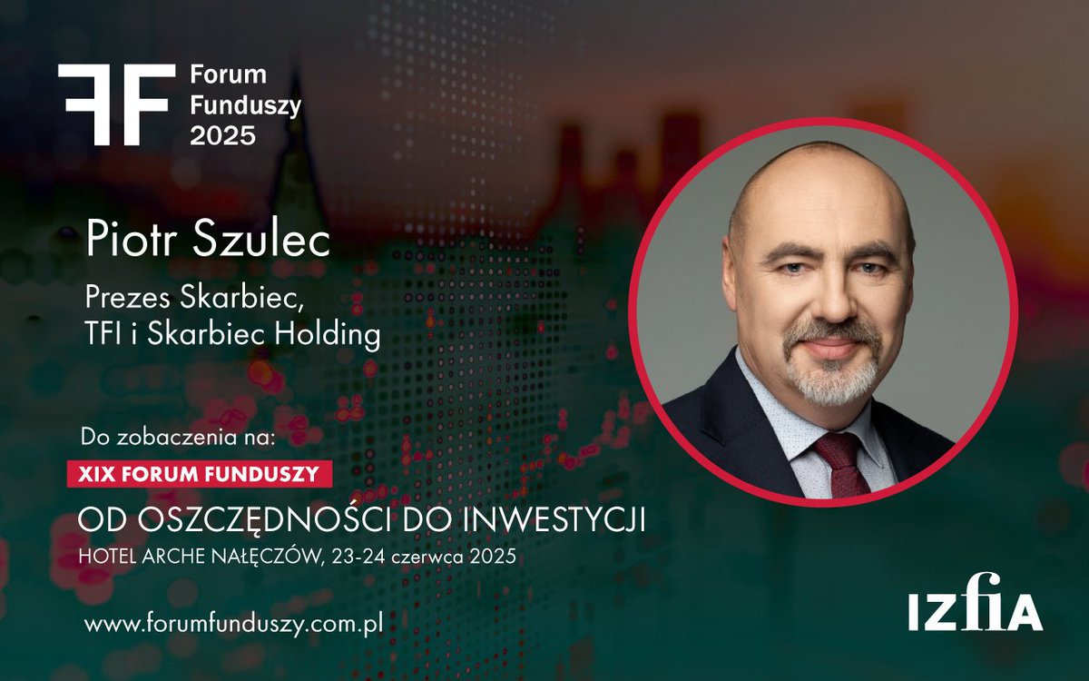 Serdecznie zachęcamy do udziału w XIX Forum Funduszy, które odbędzie się w dniach 23–24 czerwca 2025 r. w Nałęczowie.
Polecamy panel z udziałem naszego prezesa <a href="/PiSzu2016/">PISZU - ganc pomada</a>  pt „Zdobywanie jutra – przyszłość rynku i strategie rozwoju funduszy inwestycyjnych”
forumfunduszy.com.pl