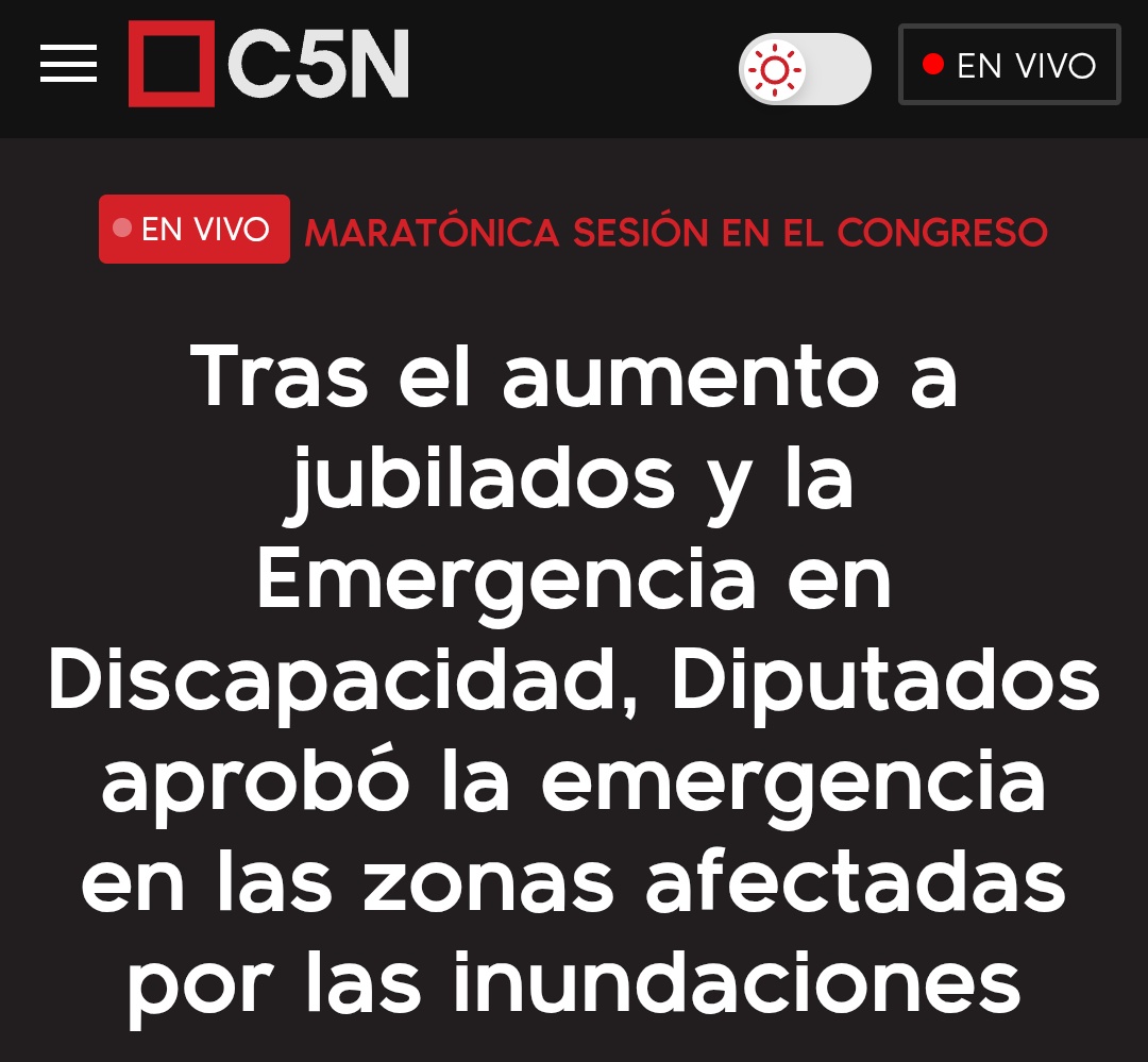 Prórroga de la moratoria previsional. 
Aumento del bono. 
Incremento a jubilados en todas las escalas. 
Emergencia en discapacidad.
Emergencia para las zonas afectadas por inundaciones en Buenos Aires y Santa Fe. 
👇👇👇