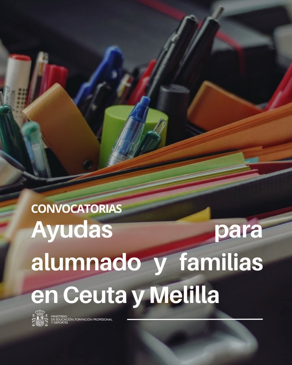 🟢Si vives en Ceuta o Melilla, recuerda que puedes pedir distintas ayudas para:

🚌Sufragar el servicio de transporte escolar
📚🖊️📲Adquisición de libros de texto, material didáctico e informático

Consulta todas las convocatorias aquí👇
educacionfpydeportes.gob.es/servicios-al-c…
