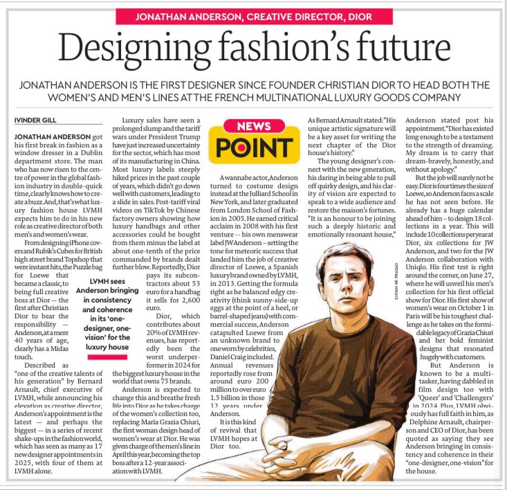 Fashion is uncharted territory for me but some motivational push by boss got me writing this profile on <a href="/Dior/">Dior</a>’s new creative director Jonathan Anderson and what it means for an industry facing a slump, esp with US, China facing off in a tariff war <a href="/FinancialXpress/">Financial Express</a>