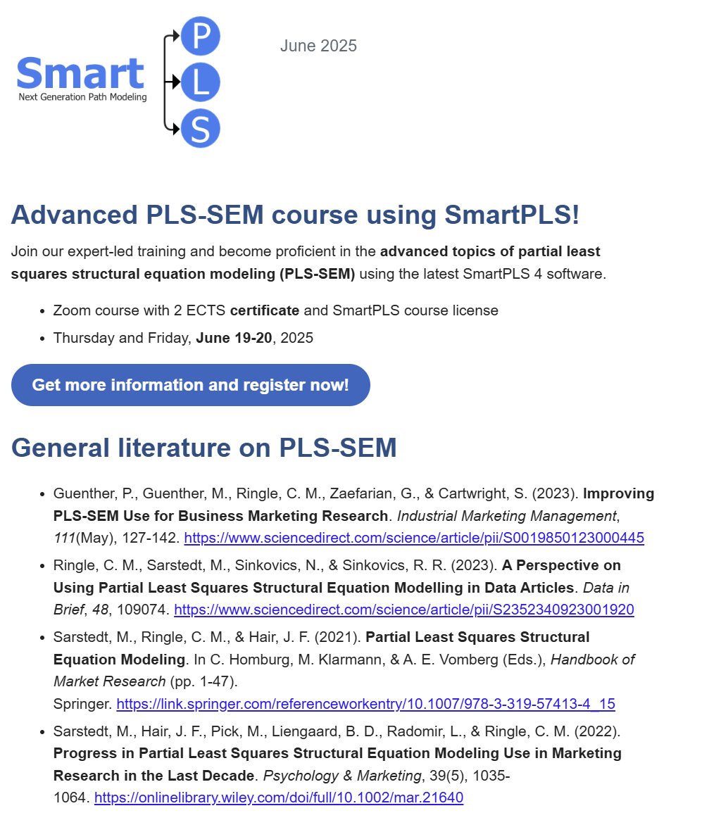 SmartPLS (@smartpls) on Twitter photo 📢 Newsletter & Advanced PLS-SEM Course🚀📩 Just send an email to support@smartpls.com with the subject "Newsletter" to subscribe to our new SmartPLS newsletter! 🔎 Full list of literature: smartpls.com/documentation/… 📢 Newsletter & Advanced PLS-SEM Course🚀📩 Just send an email to support@smartpls.com with the subject "Newsletter" to subscribe to our new SmartPLS newsletter! 🔎 Full list of literature: smartpls.com/documentation/…