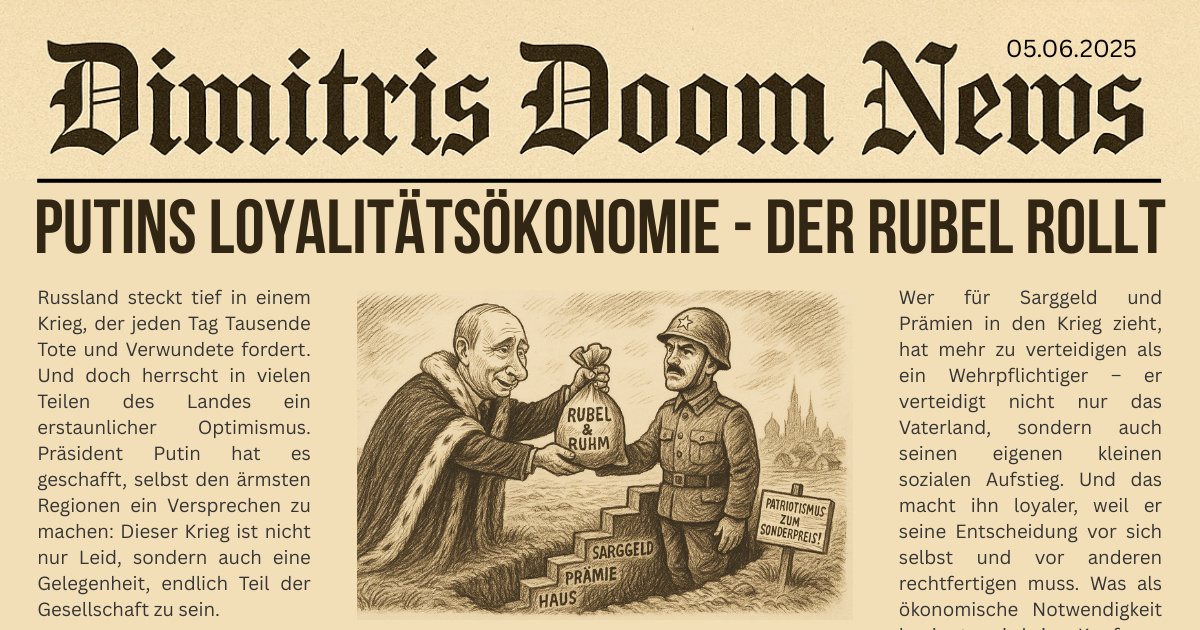 DimitriNabokoff's tweet image. 🧵Wie Putin Armut in Loyalität verwandelt
Russland steckt tief in einem Krieg, der jeden Tag Tausende Tote und Verwundete fordert. Und doch herrscht in vielen Teilen des Landes ein erstaunlicher Optimismus. Präsident Putin hat es geschafft, selbst den ärmsten Regionen ein…