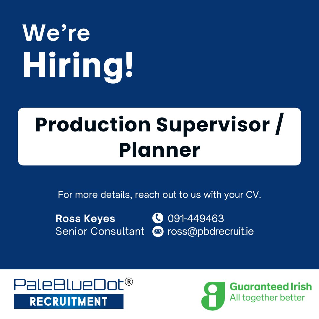 Our client, a precision-focused medical device manufacturer based in Limerick, is seeking a Production Planner / Supervisor to join their growing team. 

Contact Ross or visit pbdrecruit.ie/explorejobs/#j…
for more details
#PaleBlueDotRecruitment #MedTech