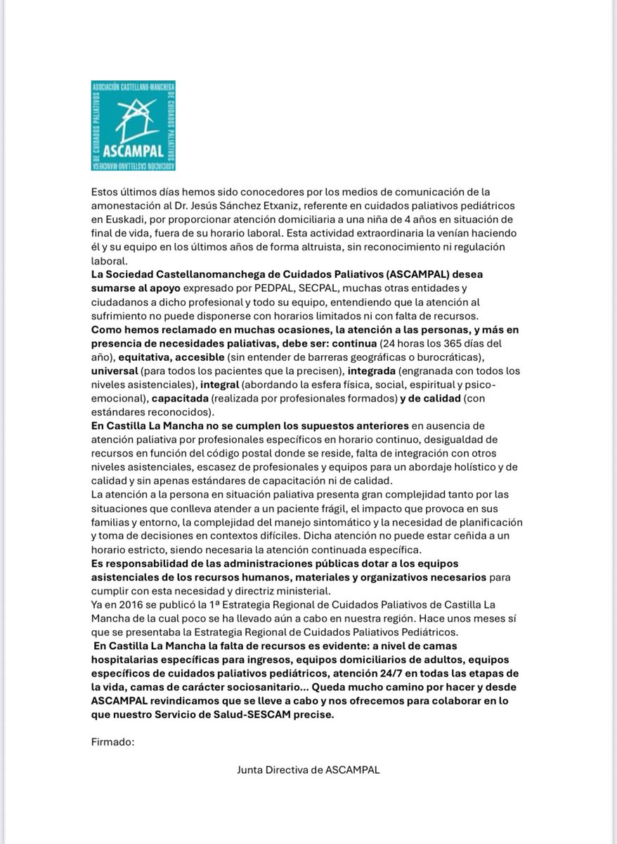 Teresa Salcedo Peris (@salcedoperis26) on Twitter photo Desde Castilla La Mancha también mandamos nuestro apoyo y ponemos en manifiesto la falta de recursos. Atención paliativa para todos donde y cuando se necesite <a href="/ASCAMPAL/">Asoc. Castellano Manchega de Cuidados Paliativos</a> Desde Castilla La Mancha también mandamos nuestro apoyo y ponemos en manifiesto la falta de recursos. Atención paliativa para todos donde y cuando se necesite <a href="/ASCAMPAL/">Asoc. Castellano Manchega de Cuidados Paliativos</a>