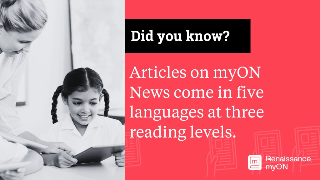Did you know articles on myON news come in five languages at three reading levels? 🌐

▸ English
▸ Spanish
▸ French
▸ Mandarin
▸ Arabic

And it's now available as a standalone subscription! 

Find out more: bit.ly/4kqc3n8