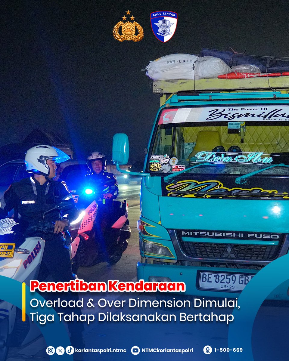 Sahabat Korlantas. Korlantas Polri resmi mencanangkan program nasional Indonesia Menuju Zero Over Dimension and Overload yang dimulai dengan tahap sosialisasi sejak 1 Juni 2025. Program ini digelar secara bertahap dalam skema operasi nasional penertiban kendaraan over dimension