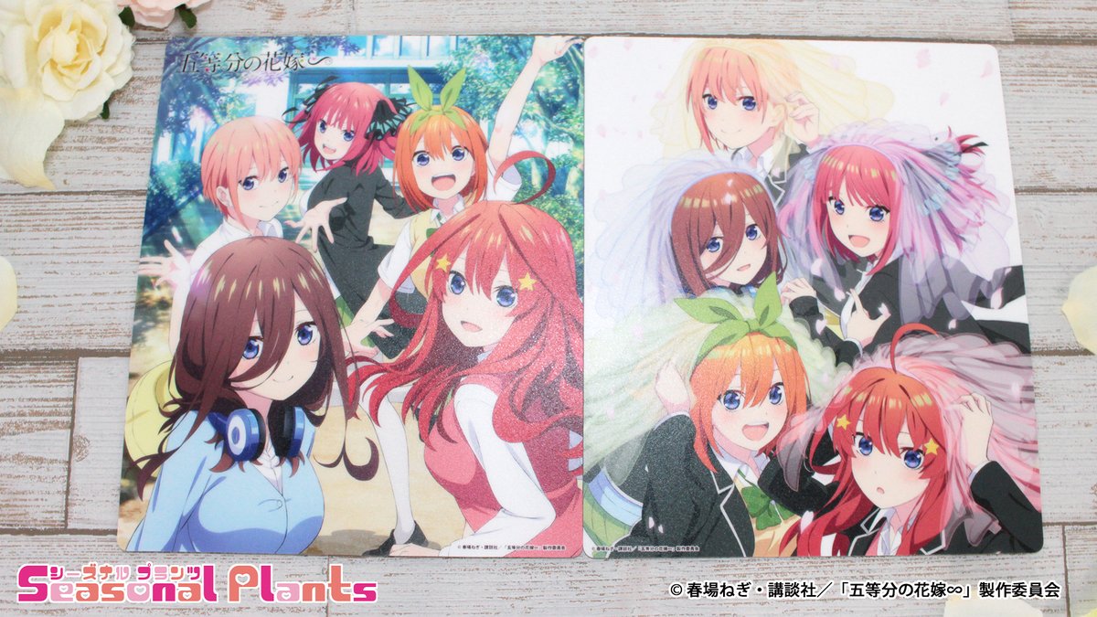 TVアニメ「五等分の花嫁∽」 より、マウスパッドなど各種グッズが好評販売中！
是非チェックしてみてくださいね✨

★しーぷらショップ 
seasonalplants.shop-pro.jp/?mode=cate&cbi…

★楽天
item.rakuten.co.jp/seasonal-plant…

★Yahoo!
store.shopping.yahoo.co.jp/seasonal-plant…

#五等分の花嫁