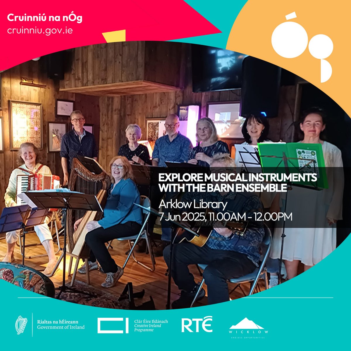 artsoffice's tweet image. 🎉 #CruinniúnanÓg @ Arklow Library – Sat, June 7
A day of music, crafts & creativity for ages 4–17! 🎶
🪕Explore Instruments: 11AM
🎤Musical Theatre: 2PM
🎨Card-Making: 3PM
🎸Ukulele Workshop: 3:15PM
🎻Trad Music & Dance: 4PM
🔗 cruinniu.gov.ie/events/locatio…
@creativeirl @WicklowLibs