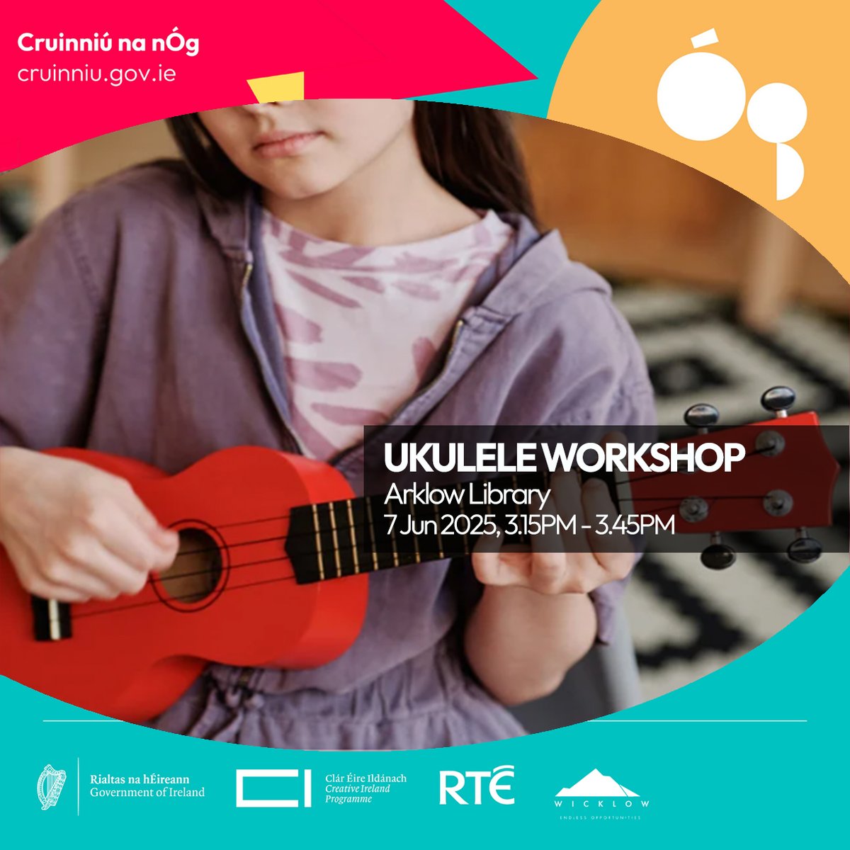 artsoffice's tweet image. 🎉 #CruinniúnanÓg @ Arklow Library – Sat, June 7
A day of music, crafts & creativity for ages 4–17! 🎶
🪕Explore Instruments: 11AM
🎤Musical Theatre: 2PM
🎨Card-Making: 3PM
🎸Ukulele Workshop: 3:15PM
🎻Trad Music & Dance: 4PM
🔗 cruinniu.gov.ie/events/locatio…
@creativeirl @WicklowLibs