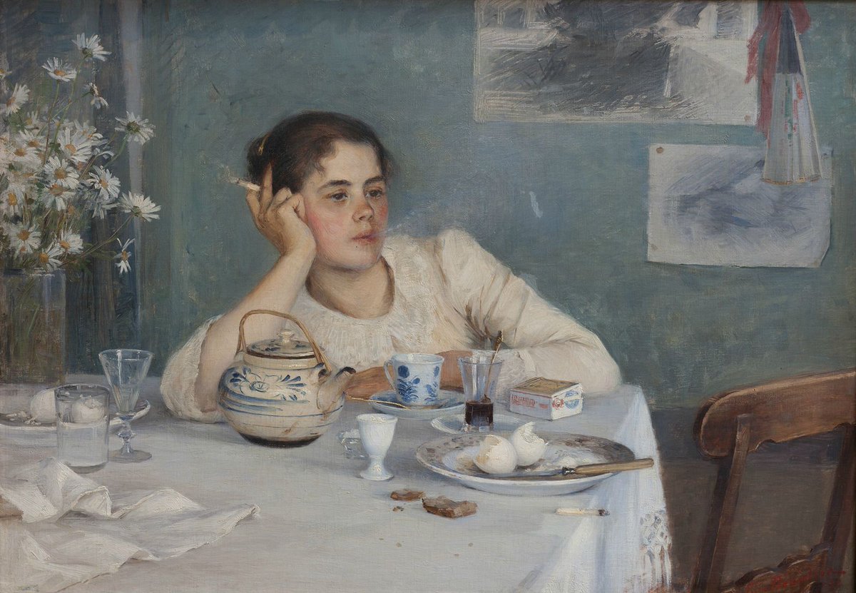 Artenquire's tweet photo. A reminder to get enough chill before starting your day.

After Breakfast (1890) by Elin Danielson-Gambogi

#naturalism #realismart #chilloutvibes #elindanielsongambogi #finnishartist #finnishpainter #finnishpainting #finnishart https://t.co/lPhT21Nvs7