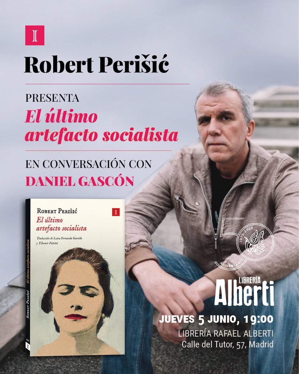 Impedimenta (@edimpedimenta) on Twitter photo Robert Perišić, autor de EL ÚLTIMO ARTEFACTO SOCIALISTA, está ya en Madrid.
Una de las voces claves de la nueva literatura balcánica, un autor afilado y ácido, tragicómico e incómodo, presentará hoy a las 19.00 en la <a href="/LibreriaAlberti/">Librería Alberti</a> su libro.
Lo acompañará Daniel Gascón. Robert Perišić, autor de EL ÚLTIMO ARTEFACTO SOCIALISTA, está ya en Madrid.
Una de las voces claves de la nueva literatura balcánica, un autor afilado y ácido, tragicómico e incómodo, presentará hoy a las 19.00 en la <a href="/LibreriaAlberti/">Librería Alberti</a> su libro.
Lo acompañará Daniel Gascón.
