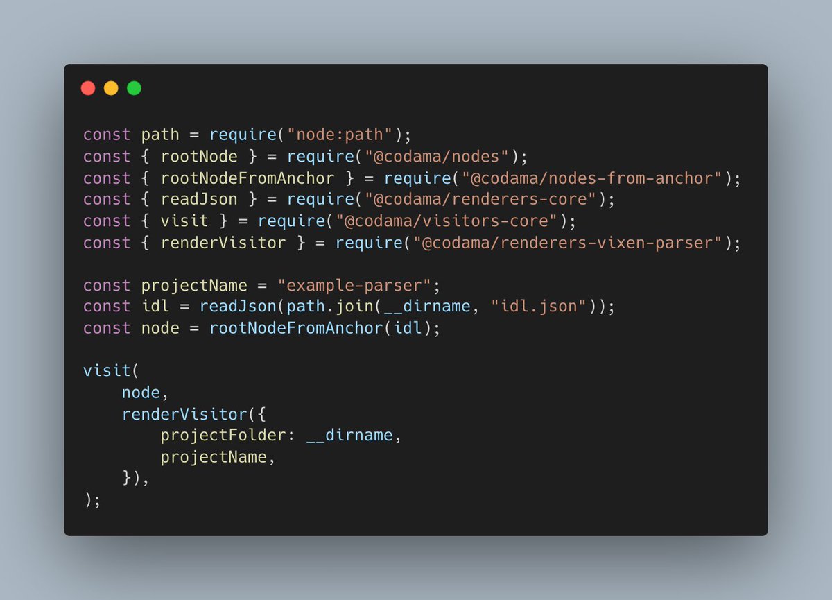espicodes's tweet image. Released: @codama/renderers-vixen-parser@1.0.15
This update makes generating Yellowstone Vixen program parsers easier and more complete than ever:
🔧 Simplified API — just set your project name
🧠 Improved support for Shank + custom discriminators
📦 Emits proto files for Vixen…