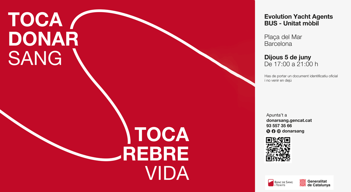 Port de Barcelona (@portdebarcelona) on Twitter photo 🩸 Avui, 5 de juny, pots donar sang a la plaça del Mar!
Amb motiu del Dia Mundial del Donant de Sang, col·laborem amb <a href="/donarsang/">Banc de Sang</a> per promoure aquest gest solidari que salva vides.
📍 Plaça del Mar
🕔 De 17 a 21 h
❤️ Dona sang, dona vida! 🩸 Avui, 5 de juny, pots donar sang a la plaça del Mar!
Amb motiu del Dia Mundial del Donant de Sang, col·laborem amb <a href="/donarsang/">Banc de Sang</a> per promoure aquest gest solidari que salva vides.
📍 Plaça del Mar
🕔 De 17 a 21 h
❤️ Dona sang, dona vida!