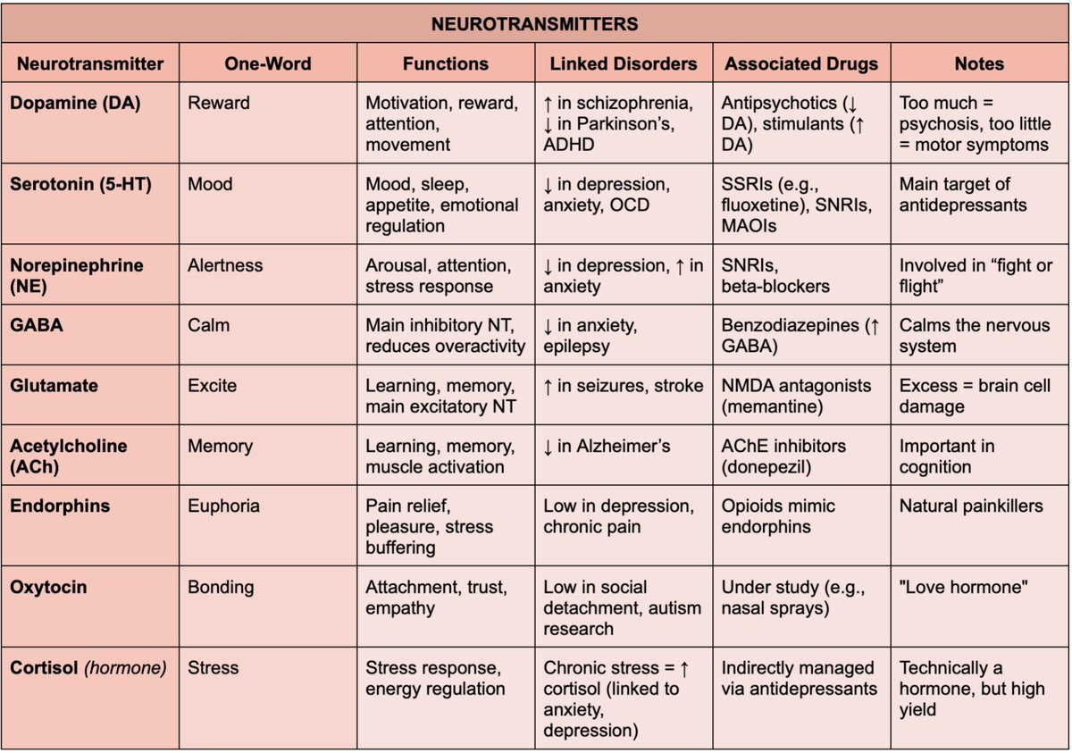 Hey! Just dropping this quick neurotransmitter cheat sheet for y’all.