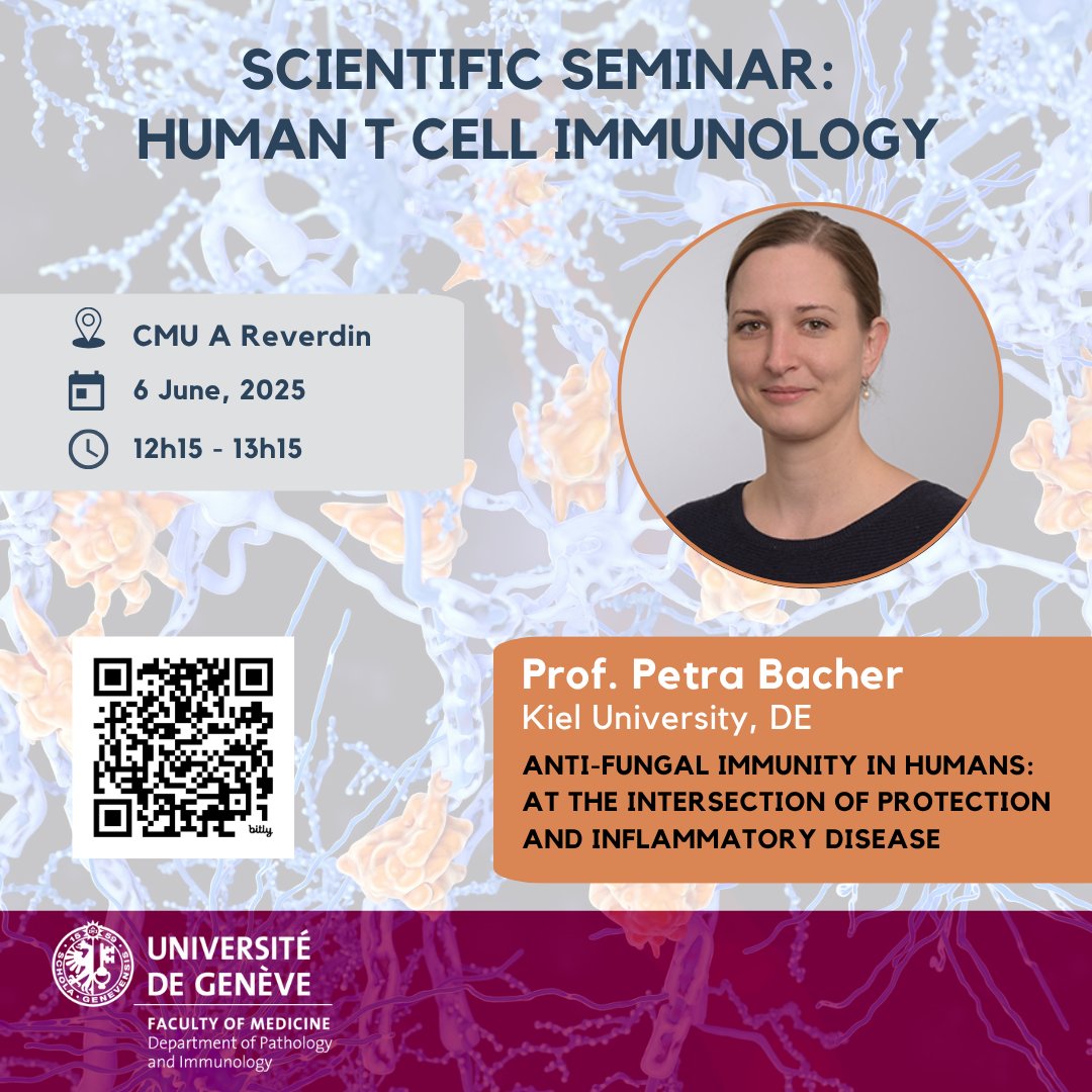 GCIR_Unige's tweet image. Excited to host Prof. Petra Bacher (Kiel University) this Friday, June 6, at 12:15!

Talk: “Anti-fungal immunity in humans: at the intersection of protection and inflammatory disease”

📍A Reverdin CMU @unige_en 
#TCells #Immunology #Inflammation #IBD
bit.ly/43t27Dx