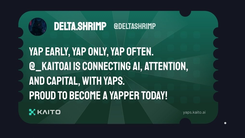 DeltaShrimp's tweet photo. Just became a @KaitoAI yapper
Lets yap! https://t.co/NKuhz0z6S7
